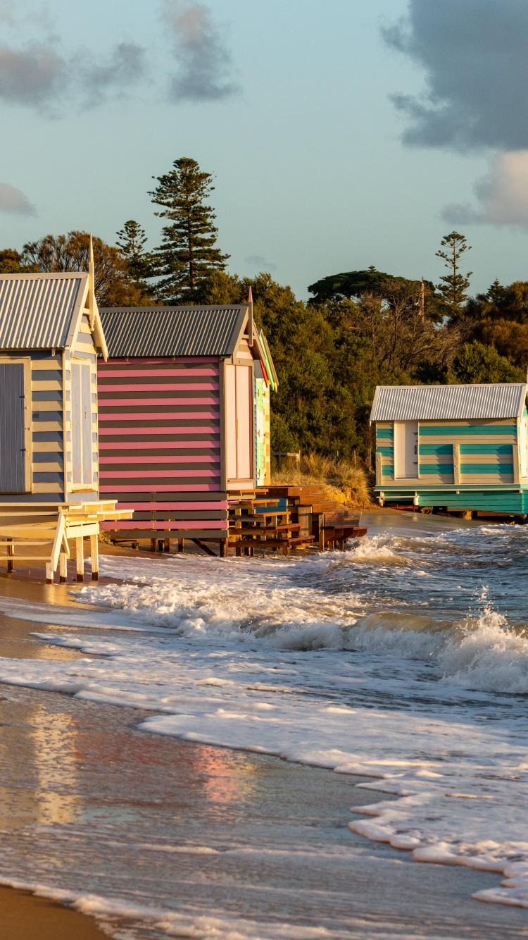 Houses Beach Sea Waves