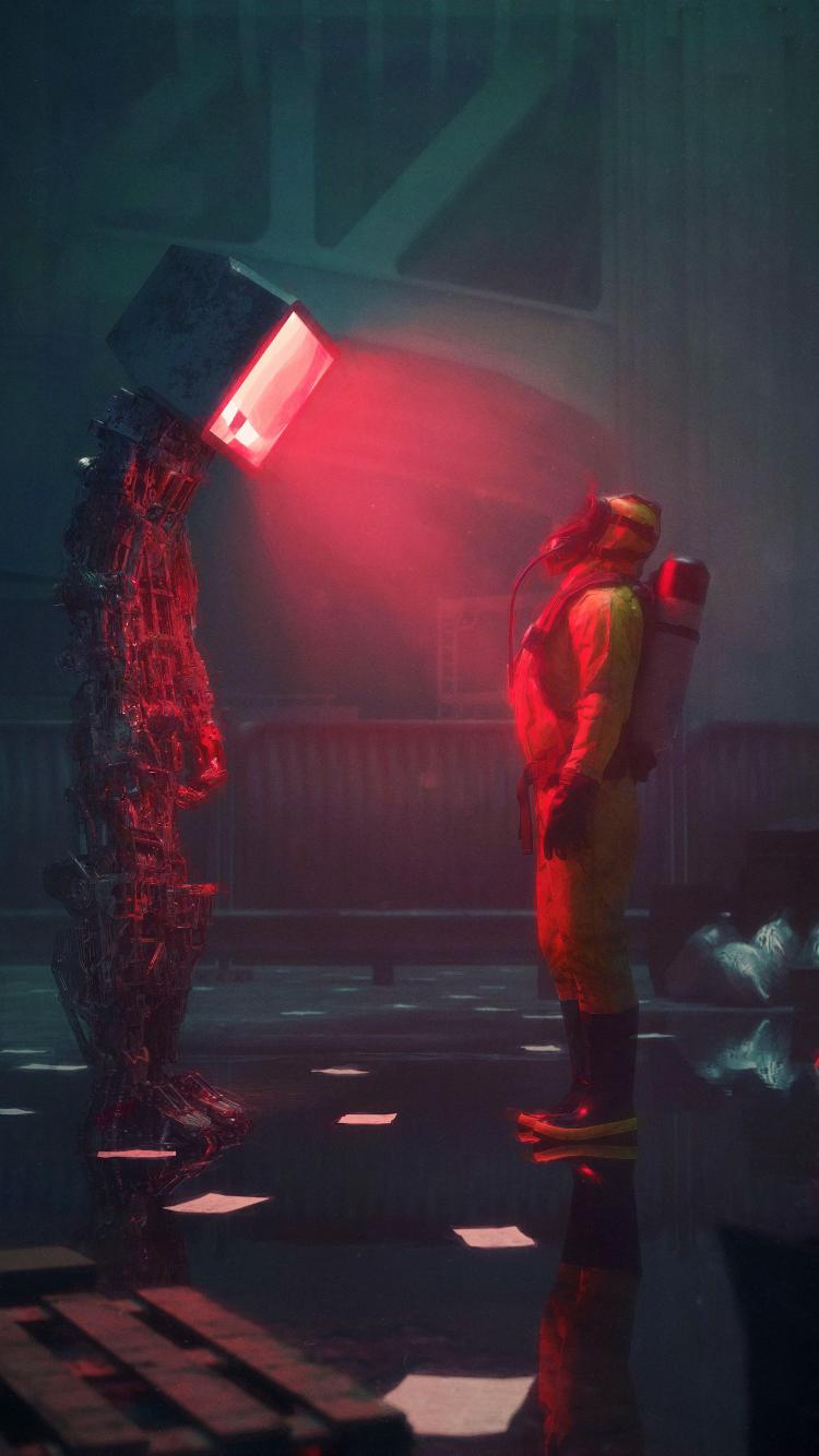 Man Suit Protection Robot Screen Apocalypse