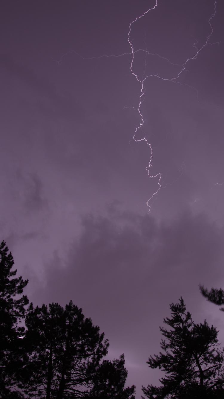 Trees Silhouettes Thunderstorm Lightning Dark