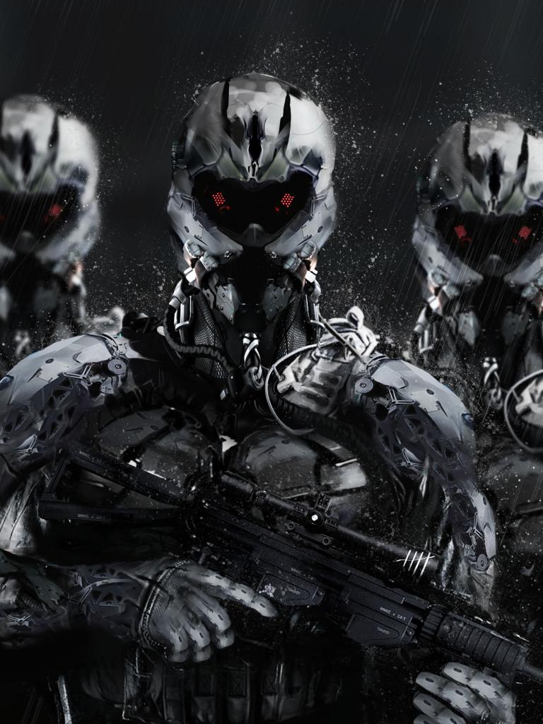 Cyborgs Soldiers Rifles Weapons Art