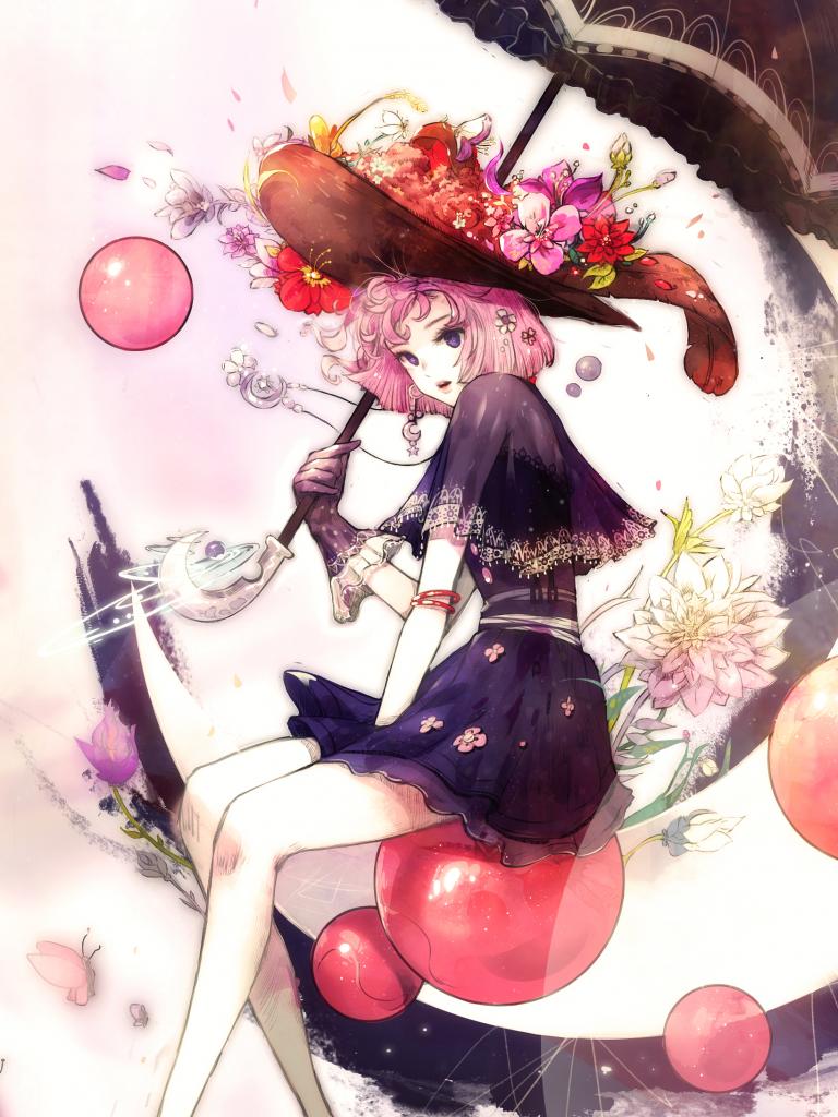 Girl Hat Umbrella Anime Art