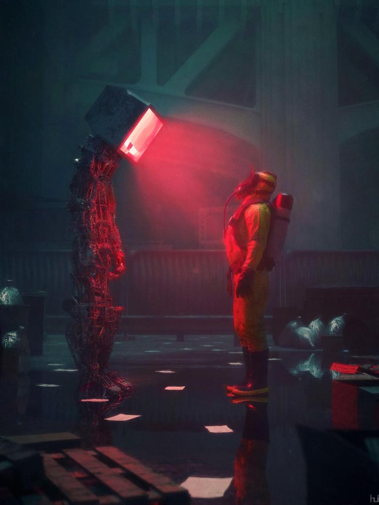 Man Suit Protection Robot Screen Apocalypse