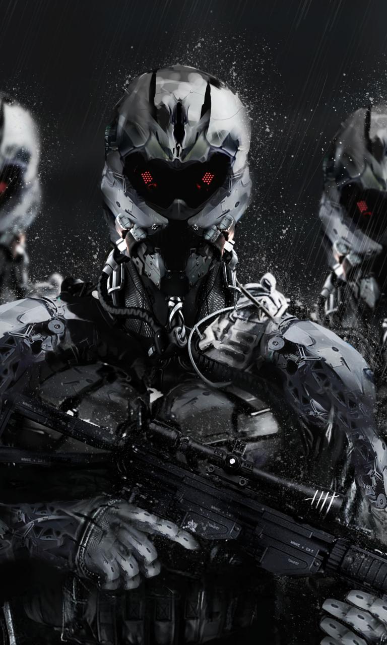Cyborgs Soldiers Rifles Weapons Art