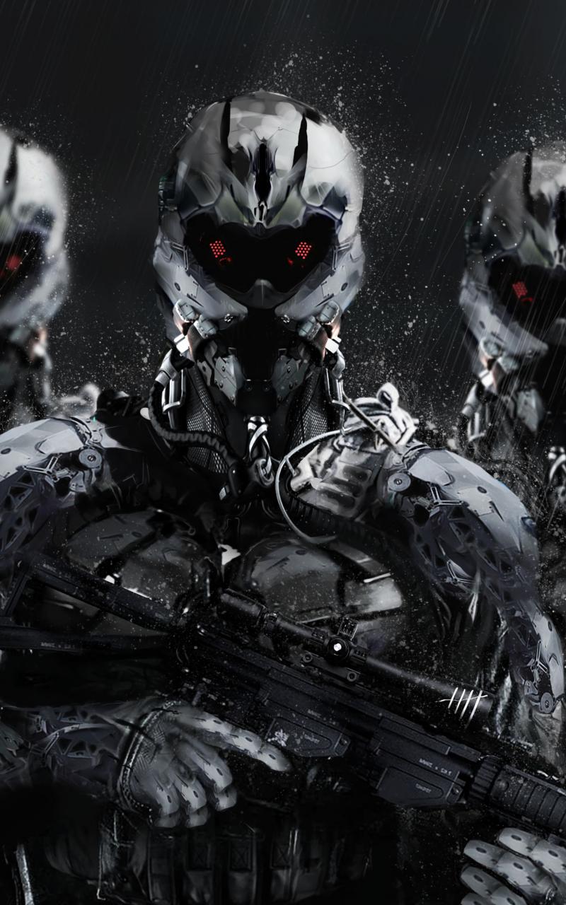 Cyborgs Soldiers Rifles Weapons Art