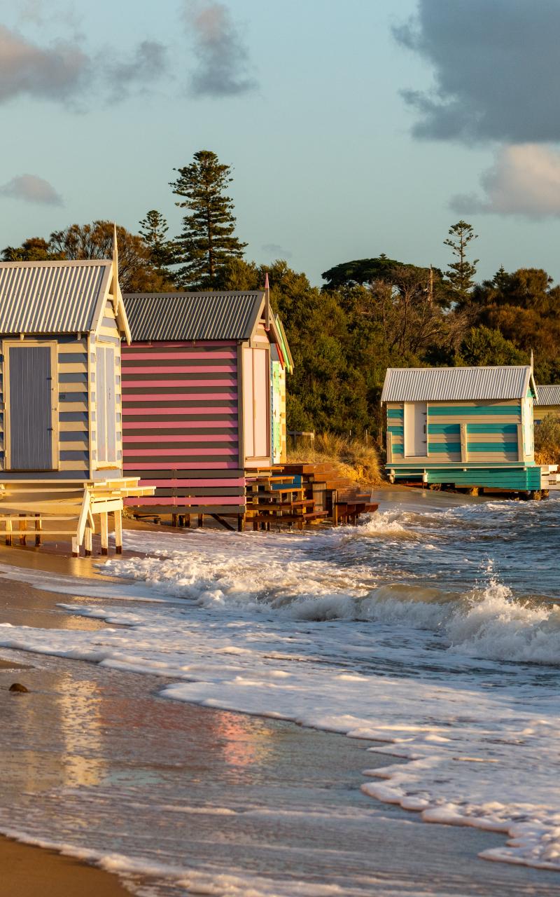 Houses Beach Sea Waves