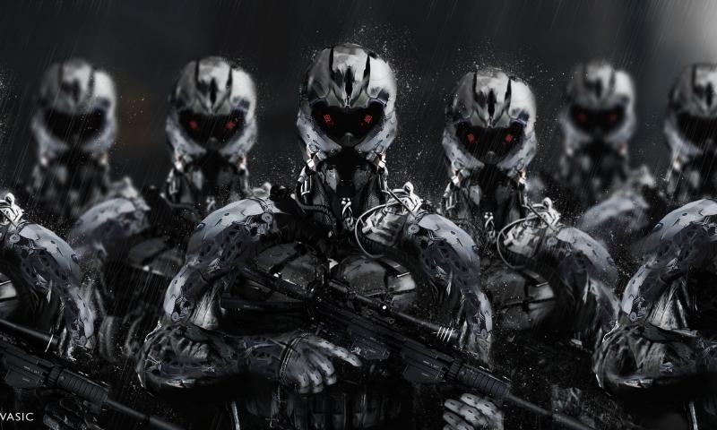 Cyborgs Soldiers Rifles Weapons Art