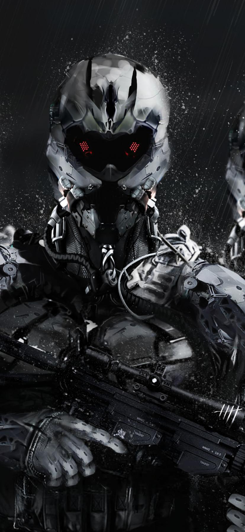 Cyborgs Soldiers Rifles Weapons Art