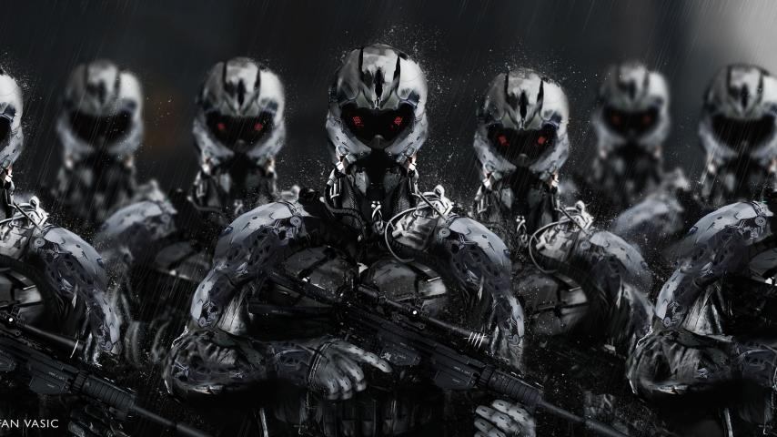 Cyborgs Soldiers Rifles Weapons Art