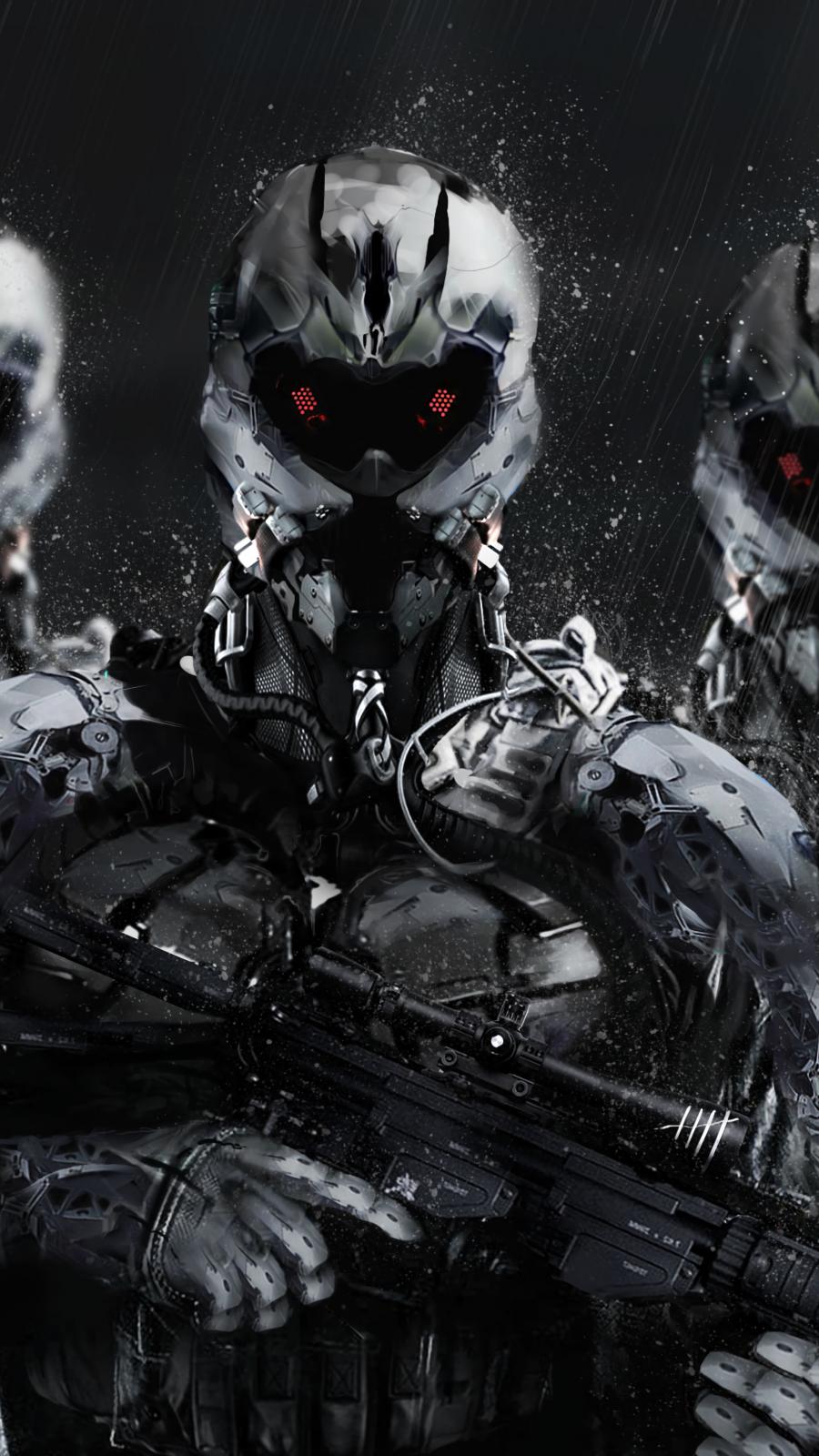 Cyborgs Soldiers Rifles Weapons Art