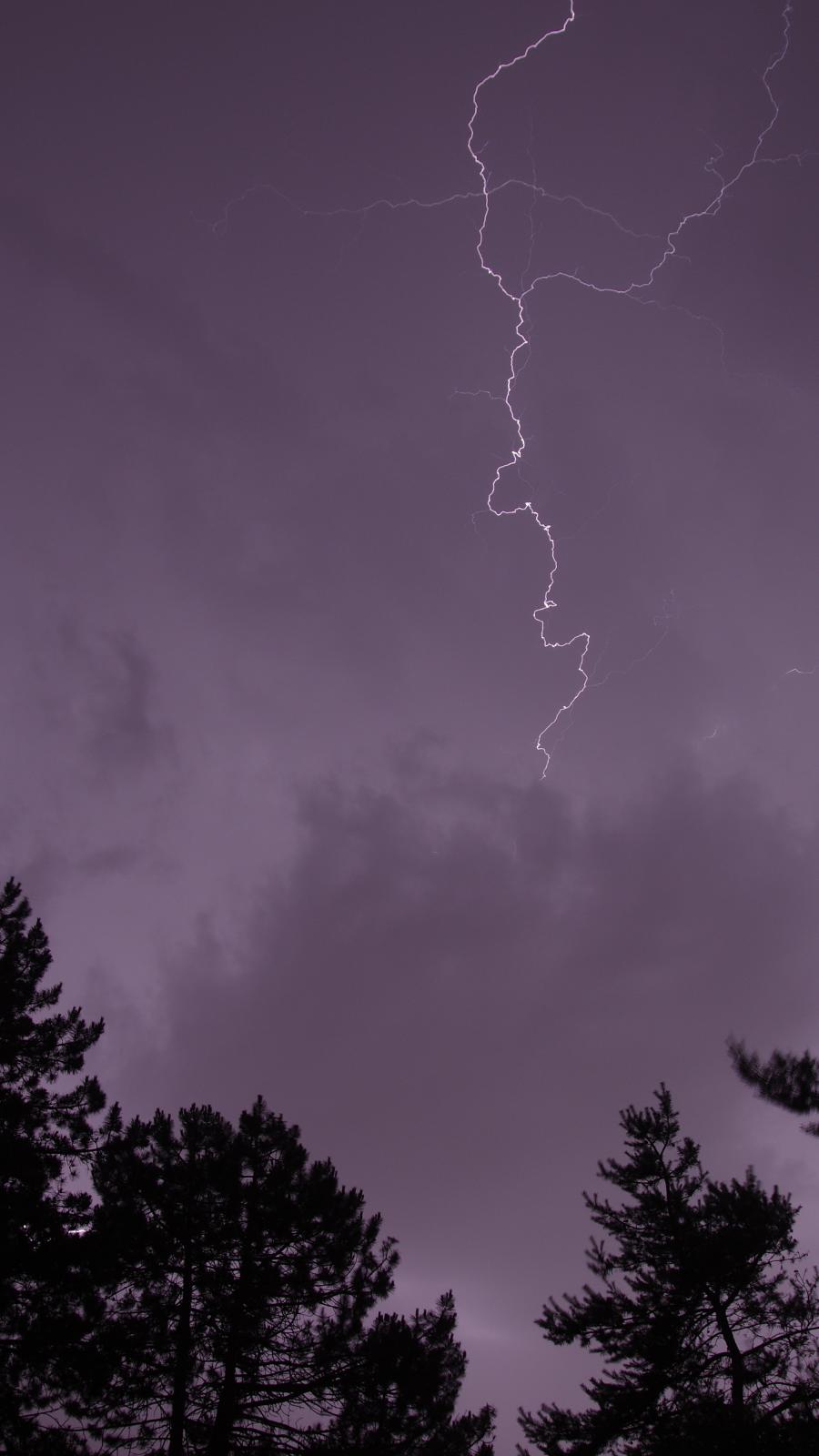 Trees Silhouettes Thunderstorm Lightning Dark