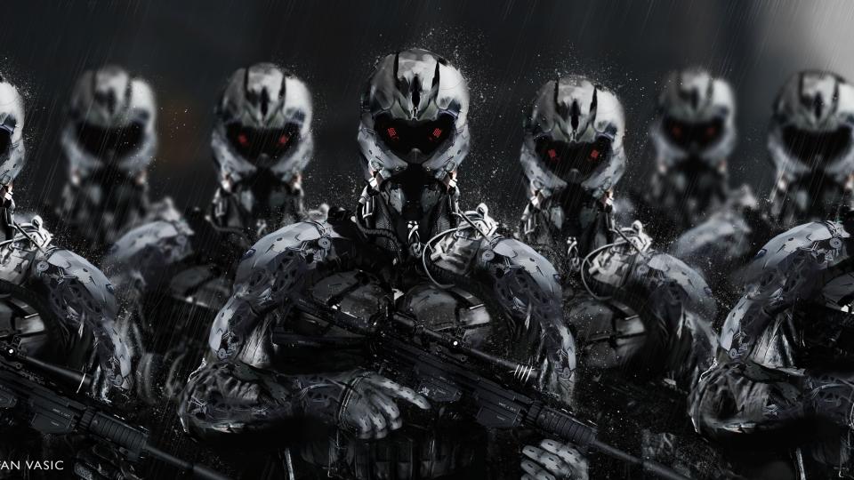 Cyborgs Soldiers Rifles Weapons Art