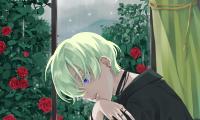 Boy Glance Window Roses Garden Anime