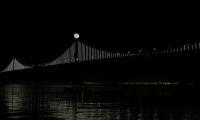 Bridge Moon Water Night Black