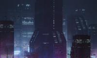 City Buildings Backlight Night Purple