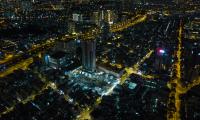City Buildings Lights Road Aerial-view Night Dark
