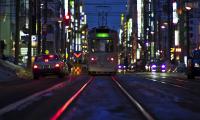 City Tram Rails Buildings Street Lights