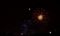 Fireworks Sparks Explosions Moon Night Dark