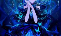 Girl Butterflies Anime Art Blue