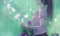 Girl Butterflies Rain Anime Art