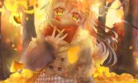 Girl Ears Book Autumn Anime Art Orange