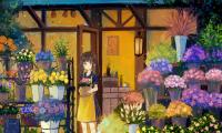 Girl Flowers Bouquets Anime Art