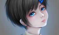 Girl Glance Anime Art Blue