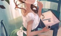 Girl Glance Headphones Anime Art