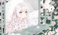 Girl Glance Letter Anime Art White