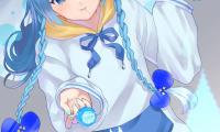 Girl Glance Lollipop Anime Art Blue