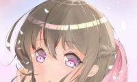 Girl Glance Sakura Petals Anime