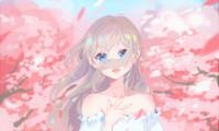 Girl Glance Sakura Petals Anime Art Cartoon