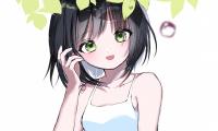 Girl Glance Smile Leaves Anime Art