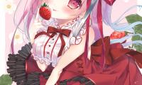 Girl Glance Strawberry Pink Anime
