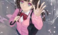 Girl Glance Umbrella Rain Anime