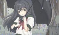 Girl Glance Umbrella Rain Anime Art