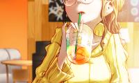 Girl Glasses Drink Glass Cafe Anime