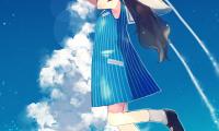 Girl Hat Sky Clouds Anime Art