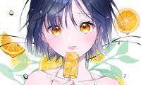 Girl Ice-cream Oranges Anime Art