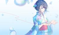 Girl Kimono Blue Anime Art