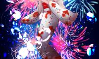 Girl Kimono Fireworks Sparks Anime Art