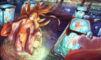Girl Kimono Lantern Underwater-world Anime Art