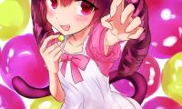 Girl Neko Ears Smile Gesture Anime Art