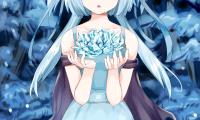 Girl Neko Flower Anime Art Blue