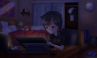 Girl Neko Tablet Artist Night Anime