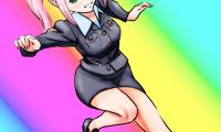 Girl Pose Rainbow Anime Art Cartoon