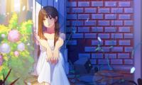 Girl Sad Garden Anime Art
