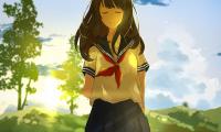 Girl Sailor-suit Field Hills Summer Anime Art