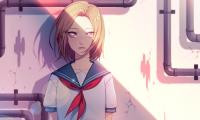Girl Sailor-suit Glance Anime Art