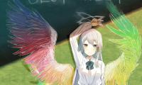 Girl Schoolgirl Board Wings Anime Art Cartoon