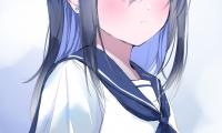 Girl Schoolgirl Glance Anime Art Blue